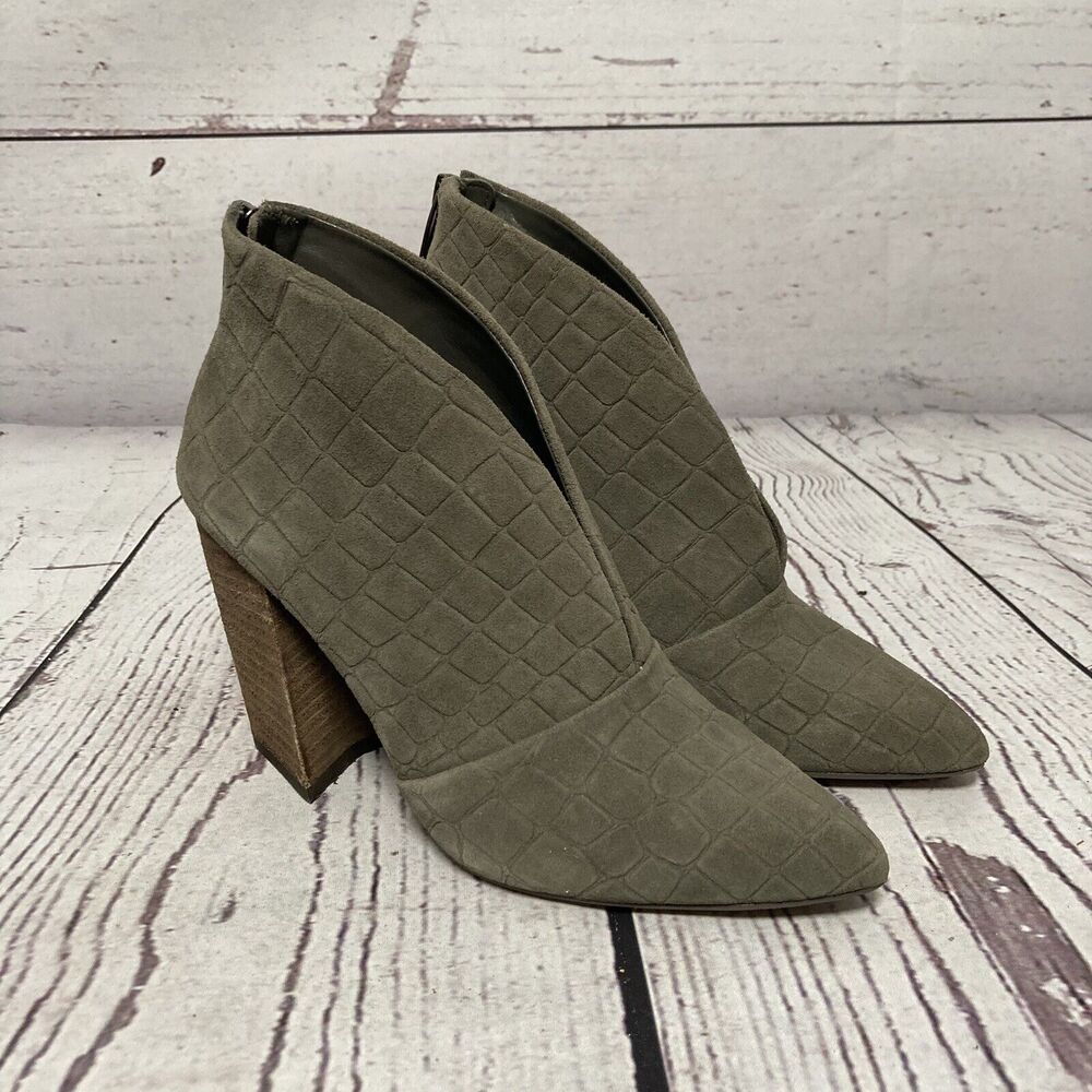 Vince Camuto Womens 7.5 38 Shady Gray VP Steevero Croc Print Suede Bootie‎